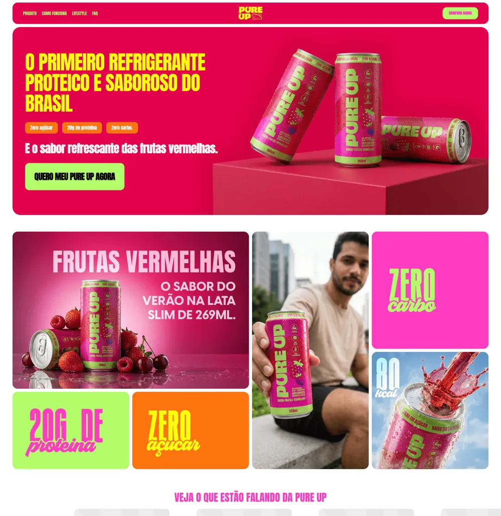 Primeira dobra da loja Shopify da PureUp, criada pela Chesslab